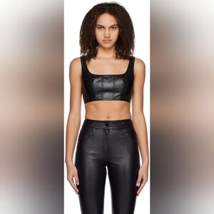 NWOT STAUD Black Cropped Wells Faux-Leather Tank Top